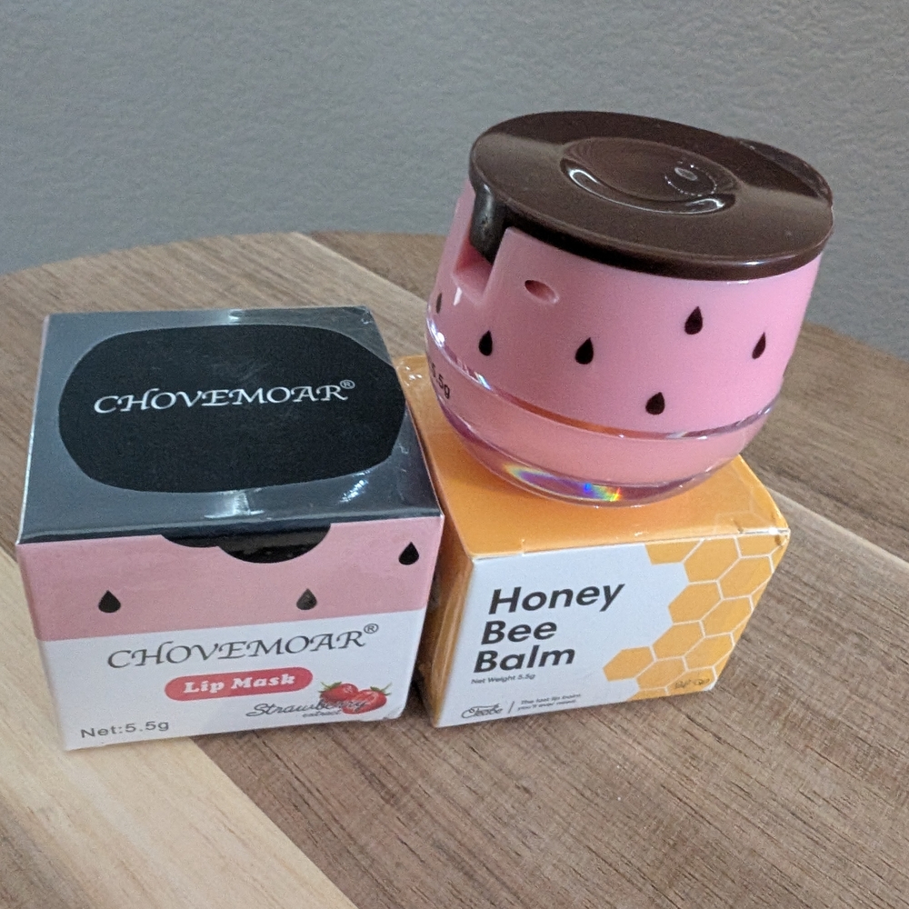 New! Set Of 3 Honey Bee Balm Pink Lip Mask (1 Honey 2 Strawberry)